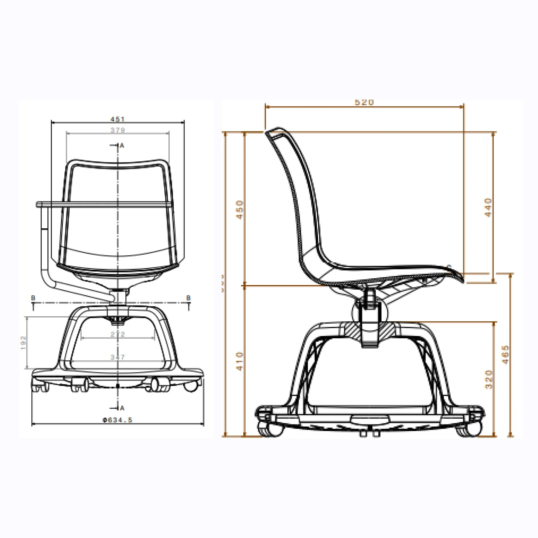 Chaise college avec écritoire tablette pivotante